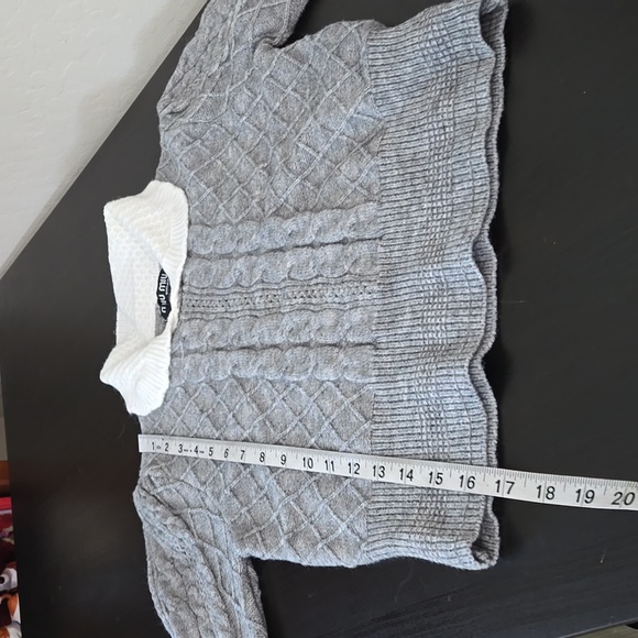 Miu Miu Gray Cropped Cable Knit Sweater Long Sleeve White Peter Pan Collar L - Picture 13 of 13